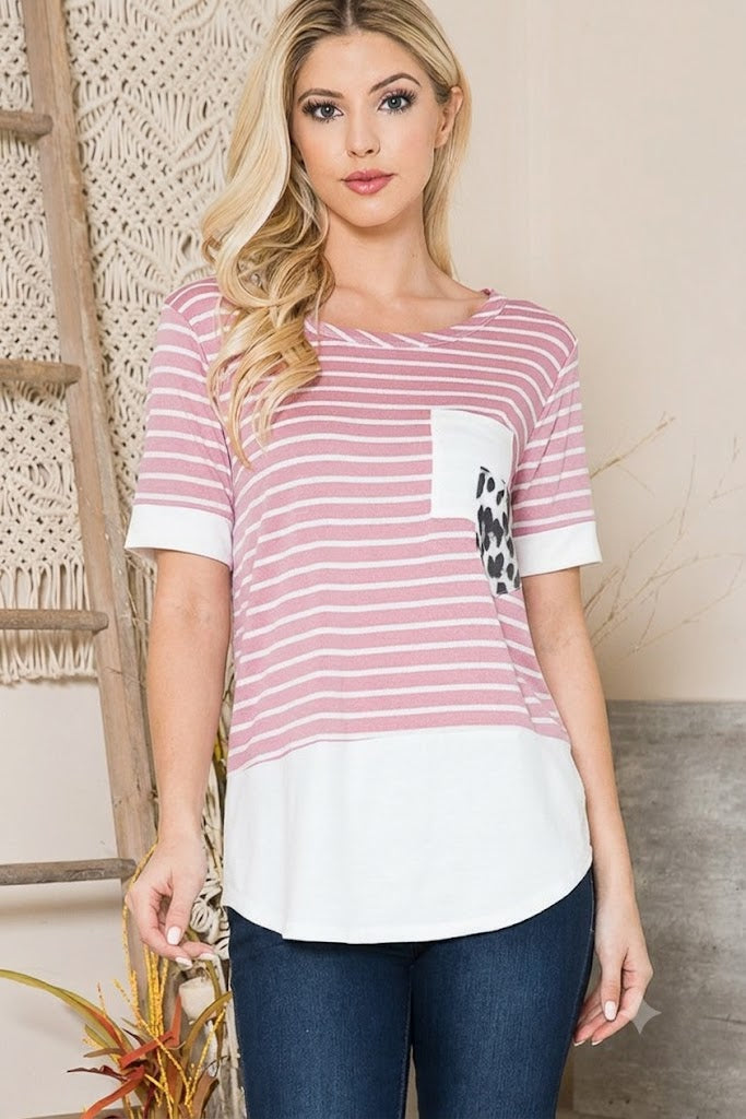 Double Pocket Stripe Knit Jersey Top
