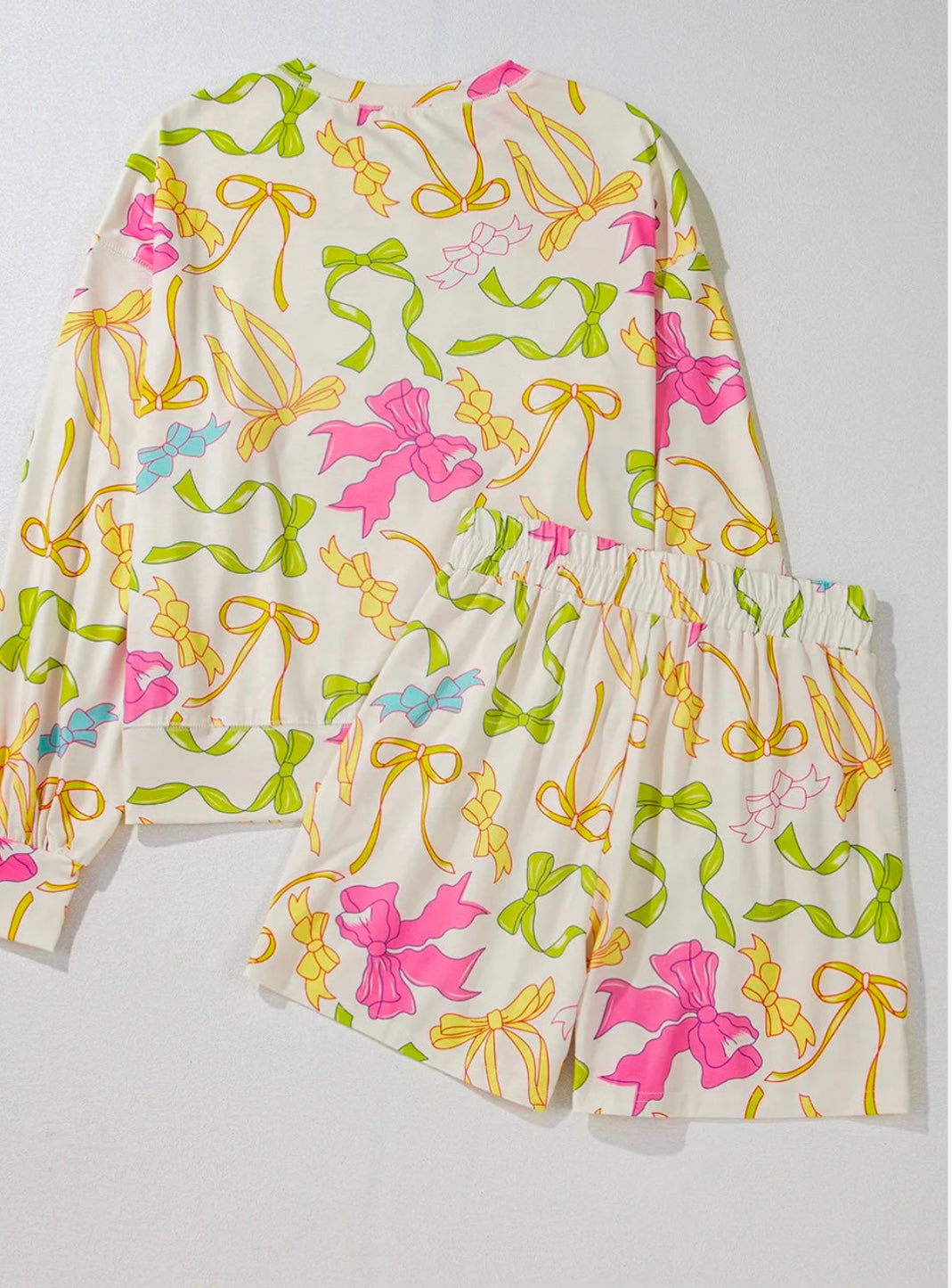 Printed Round Neck Long Sleeve Top and Shorts Set
