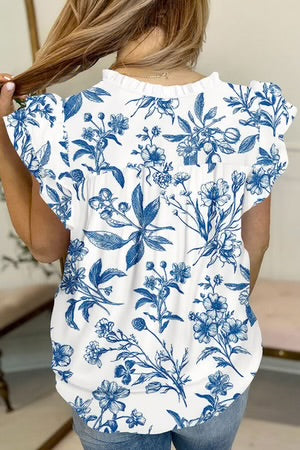 FLORAL BLUE BOHO PUFF SLEEVE BLOUSE **SHIPPING EXPECTED TO BEGIN ON DATE 5/12**