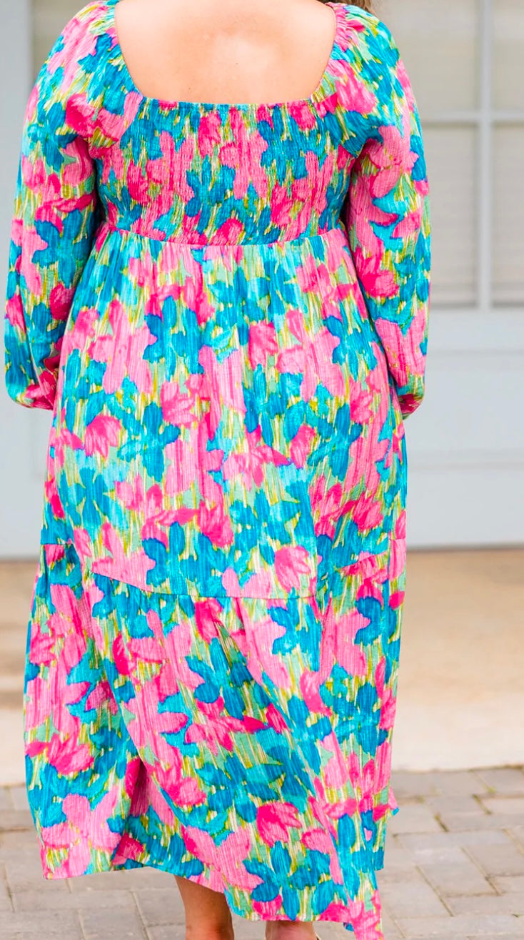 Plus Size Floral Shirred Maxi Dress