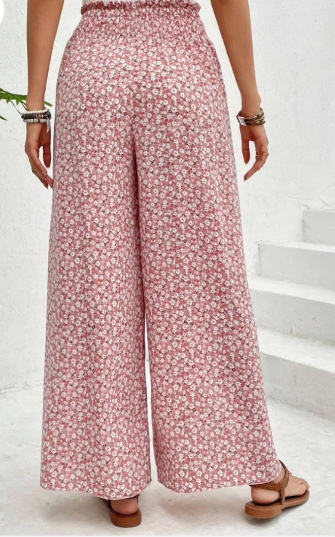 Tied Printed Wide Leg Pants