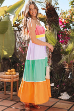 Load image into Gallery viewer, Multicolour Colorblock tie straps FLowy maxi dress
