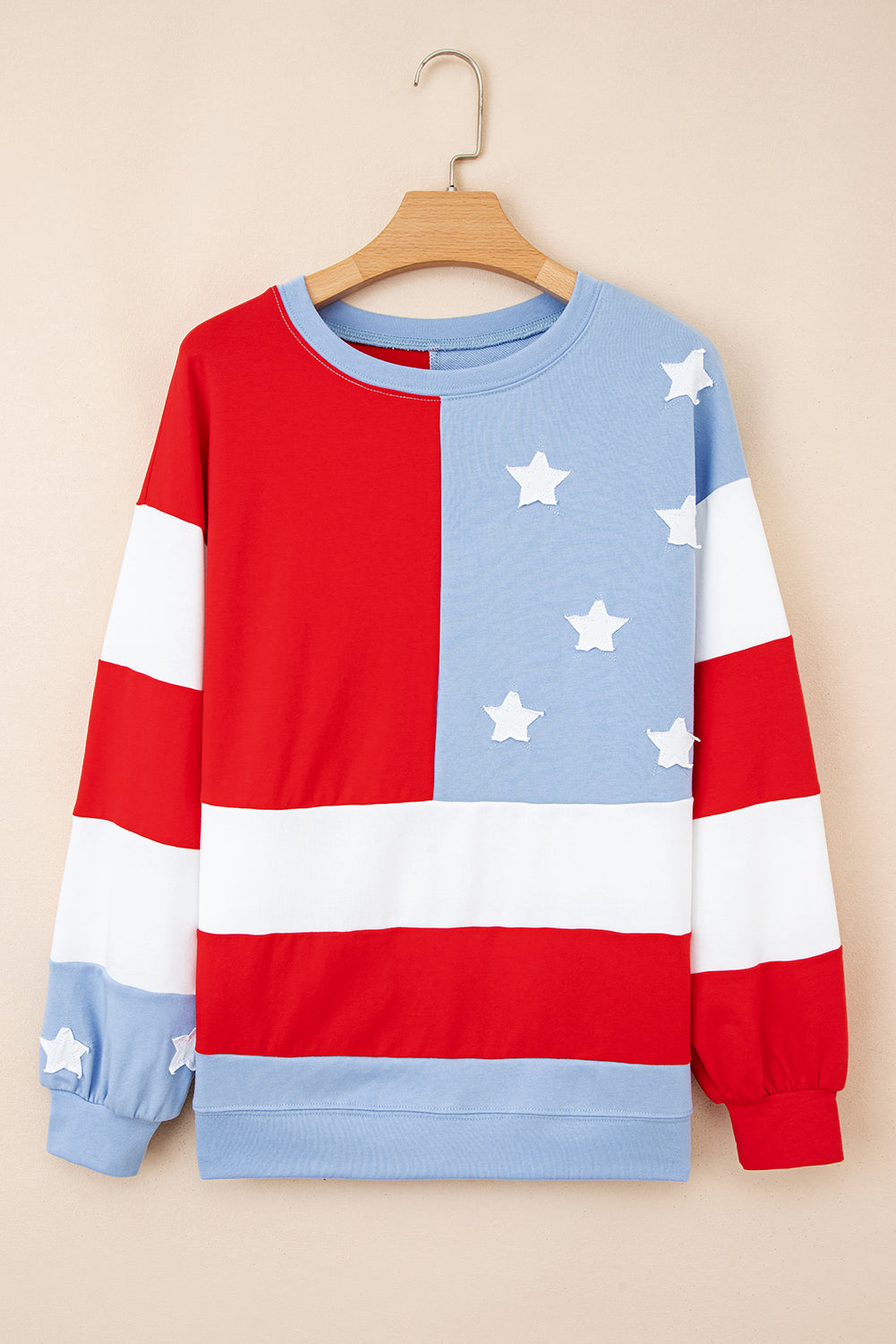 USA Flag Patchwork Drop Shoulder Oversize Sweatshirt