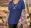 Blue Floral Multi Color Sleeve Top