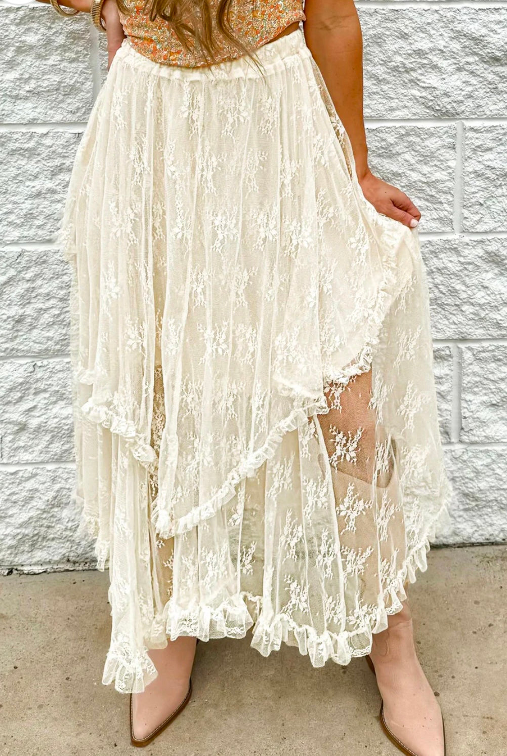 Lace Cascading Tiered High Waist Maxi Skirt