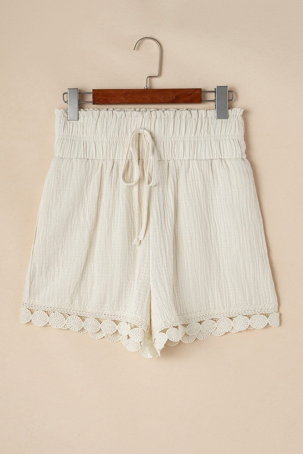 Apricot Textured Frilled High Waist Lace Hem Shorts