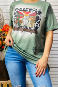 Army Green Bull & Cactus Short sleeve top