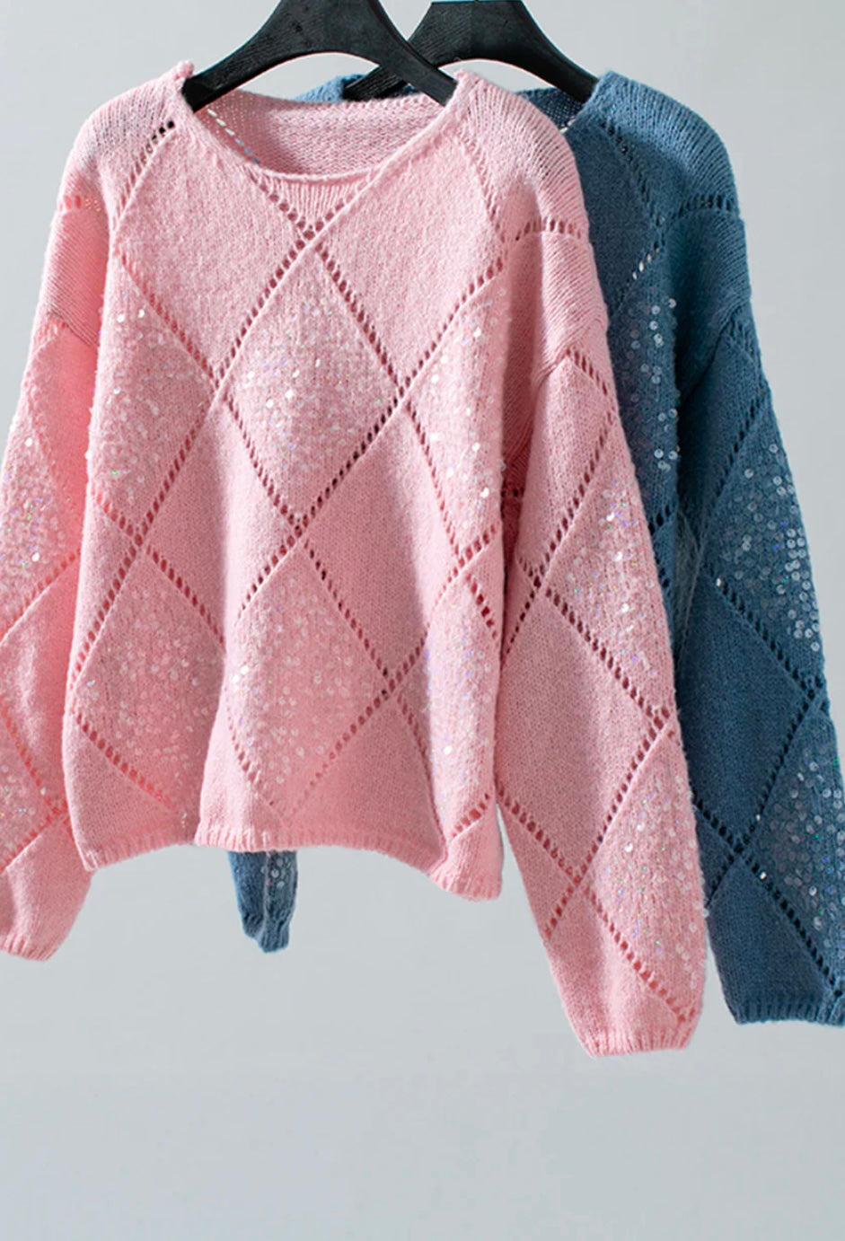 Hollowed Rhombus Pattern Sequin Sweater