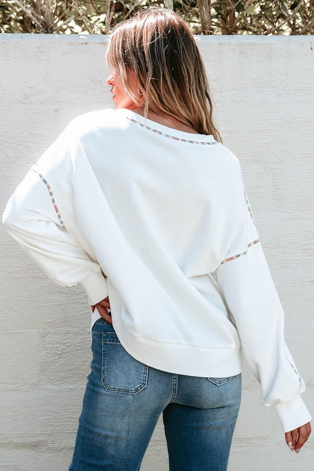 MWhite Contrast Rainbow Trim Sweatshirt