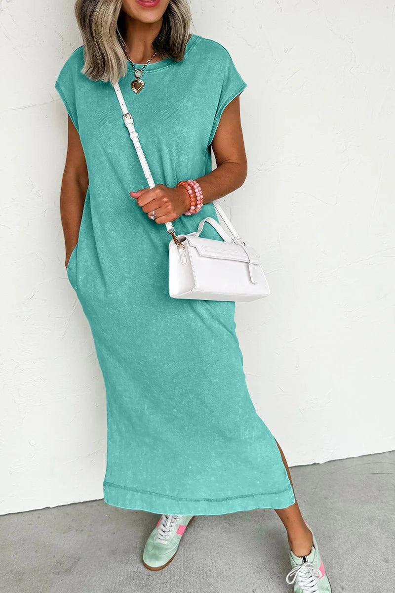 CASUALLY CHIC AQUA LONG T-SHIRT DRESS