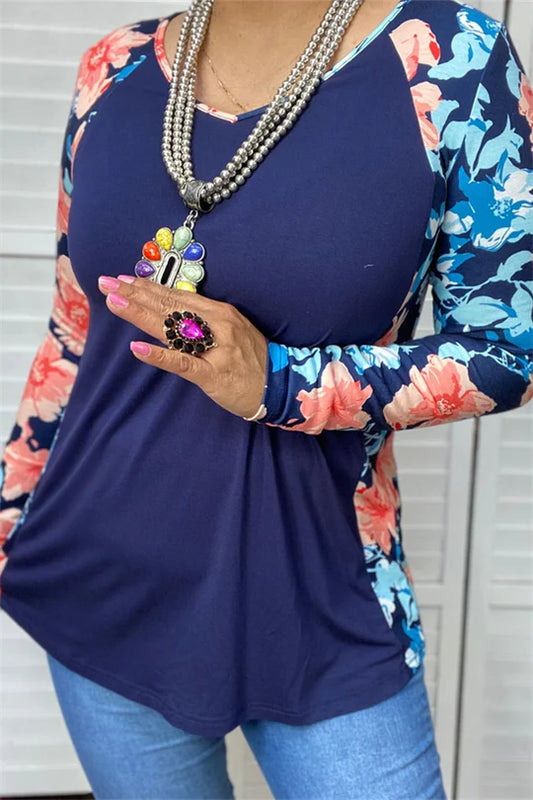 Navy Floral Sleeves Lady charmonline
