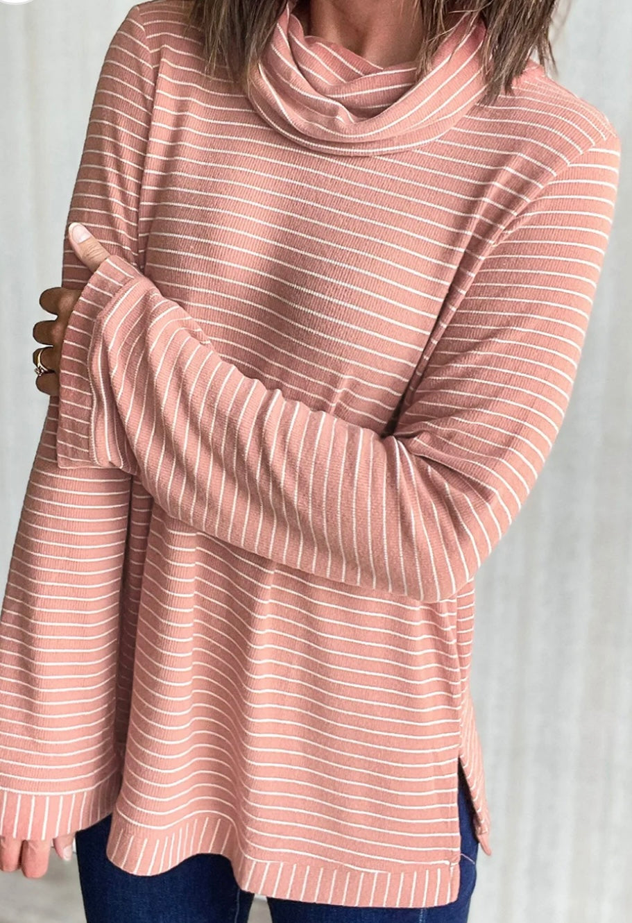 Stripe Cowl Neck Side Top