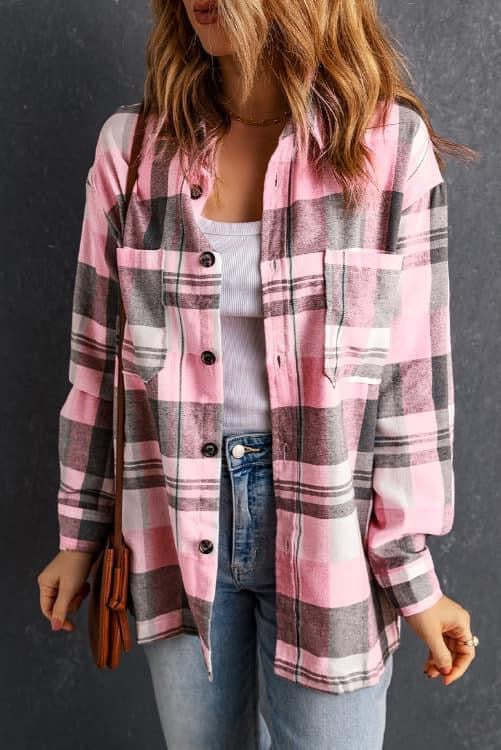 Pink Plaid Button Up