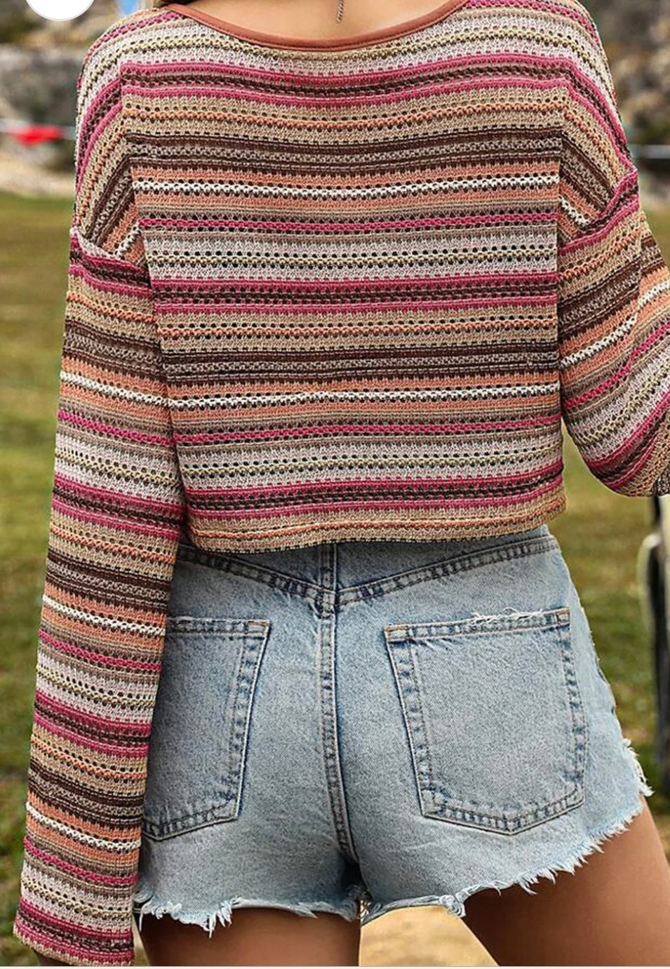 Striped Wide Sleeve Cropped Top