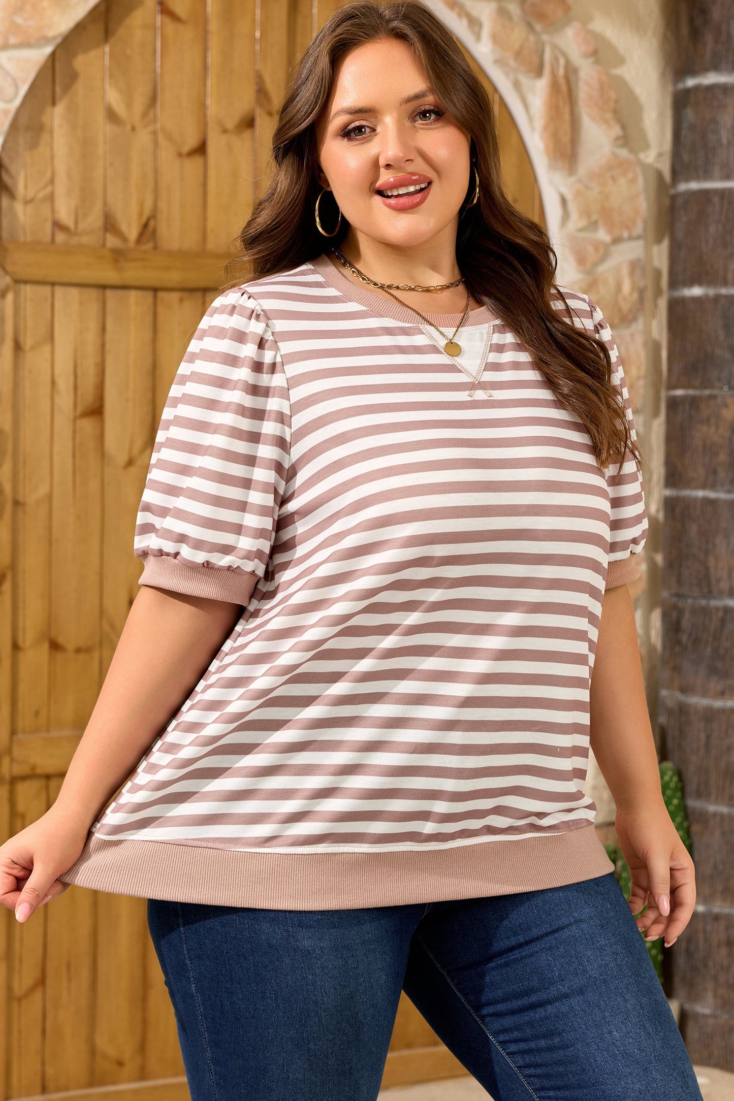Zelda Puff Sleeve T PLUS Shirt Threaded Pear