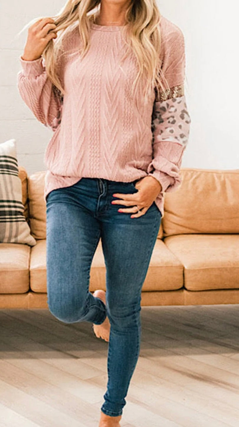 Leopard Textured Knit Sweater Top