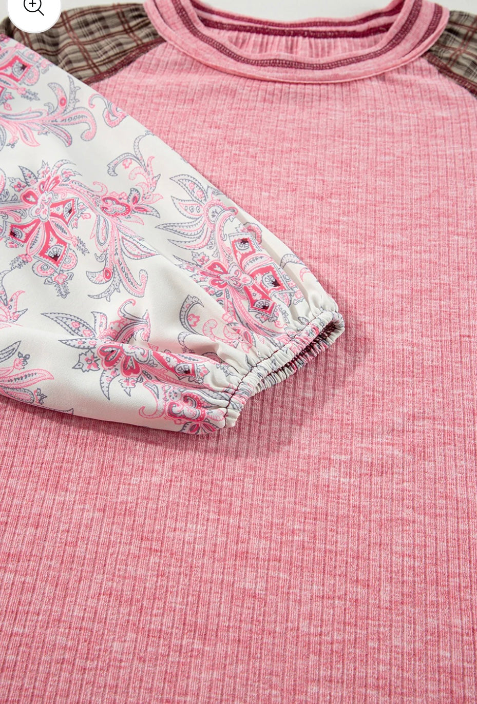 Flower Patchwork Sleeve Ribbed Top