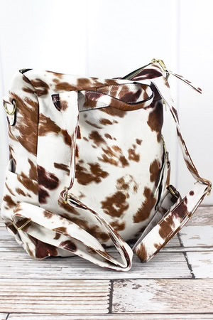 Cow Print Faux Leather Backpack Tote