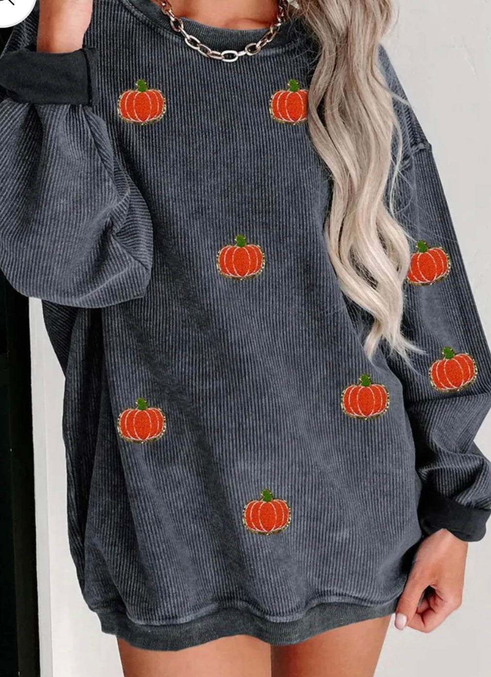 Pumpkin Round Neck Long Sleeve Sweatshirt