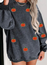 Load image into Gallery viewer, Pumpkin Round Neck Long Sleeve Sweatshirt
