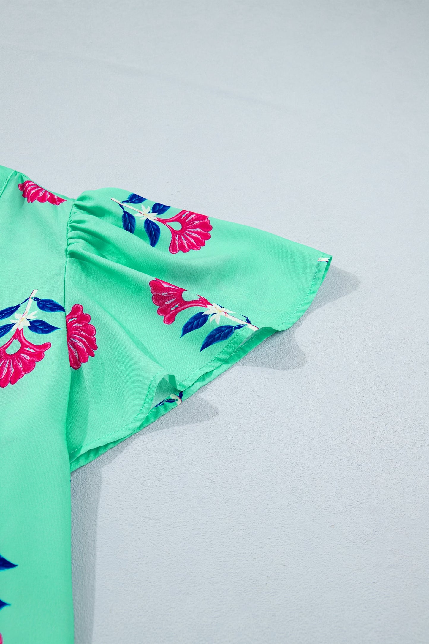 Gianna Floral Flutter Sleeve Blouse Threaded Pear