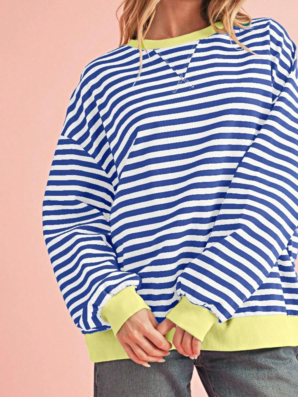 Boho Retro 90's Cotton Mix  Drop Shoulder Stripe Sweatshirt