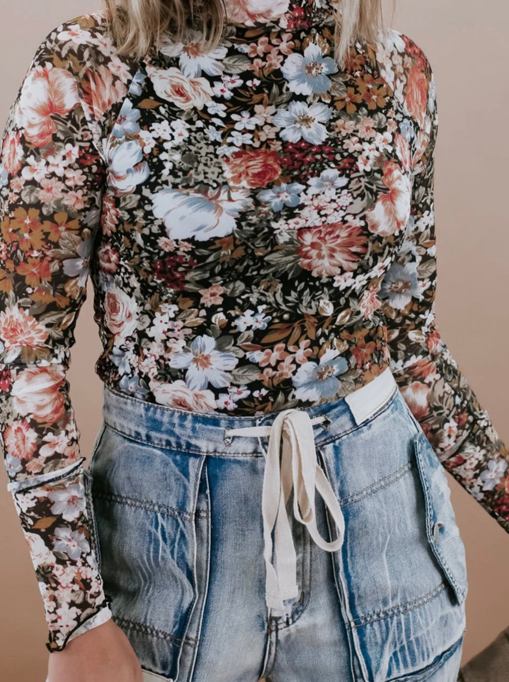 Floral Mock Neck Slim Top