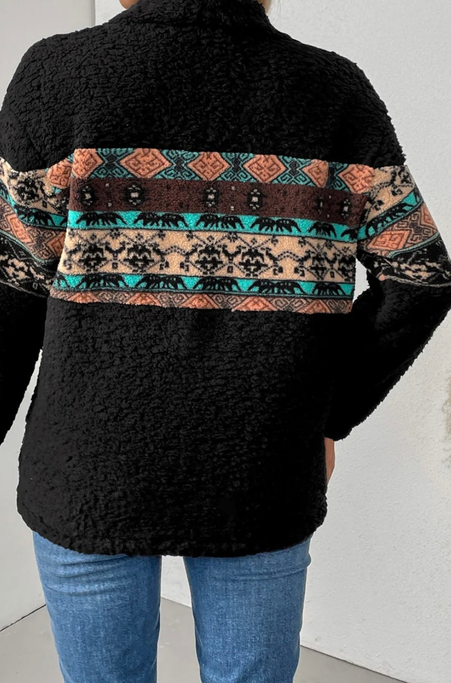 Quarter Zip Geometric Long Sleeve Sweatshirt