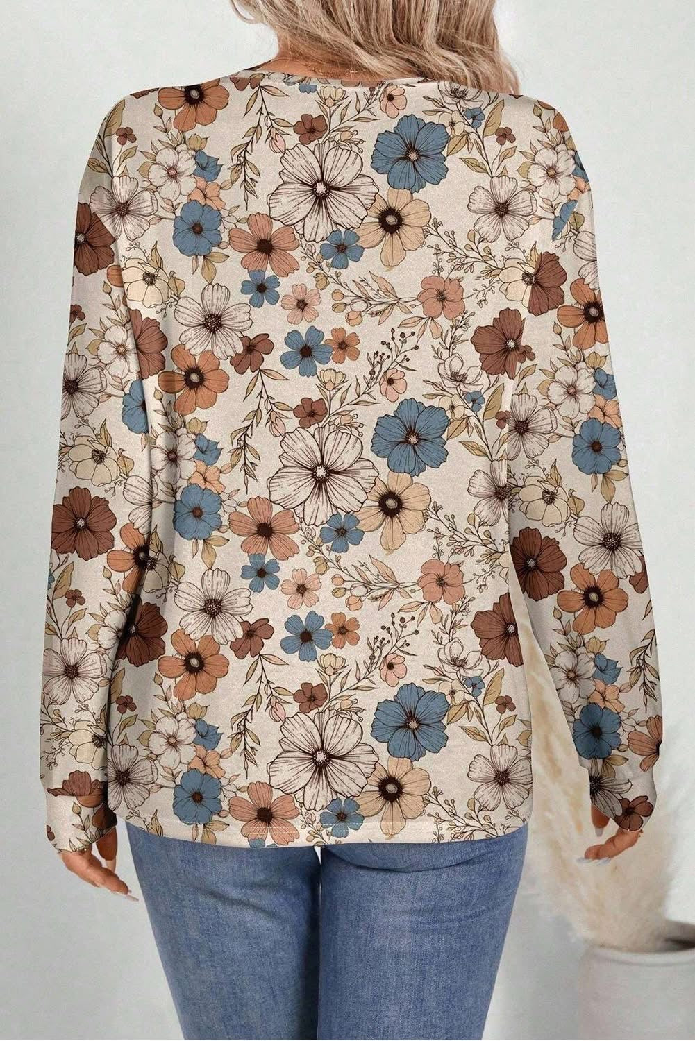Khaki Floral Crew neck T shirt