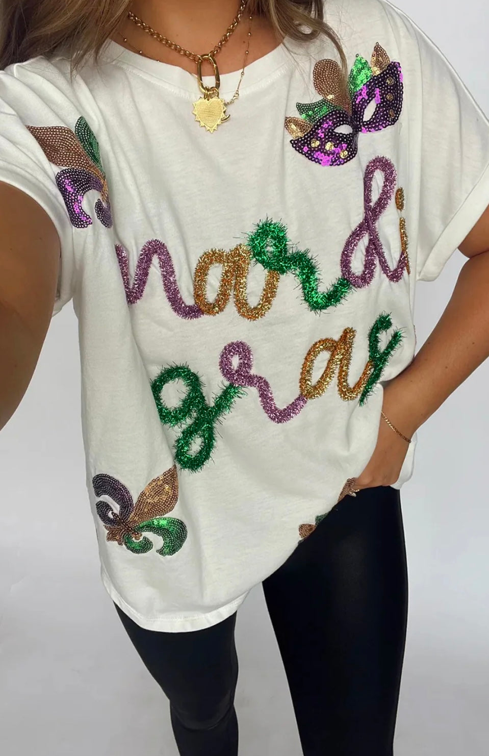 Mardi Gras Tinsel Sequin T Shirt
