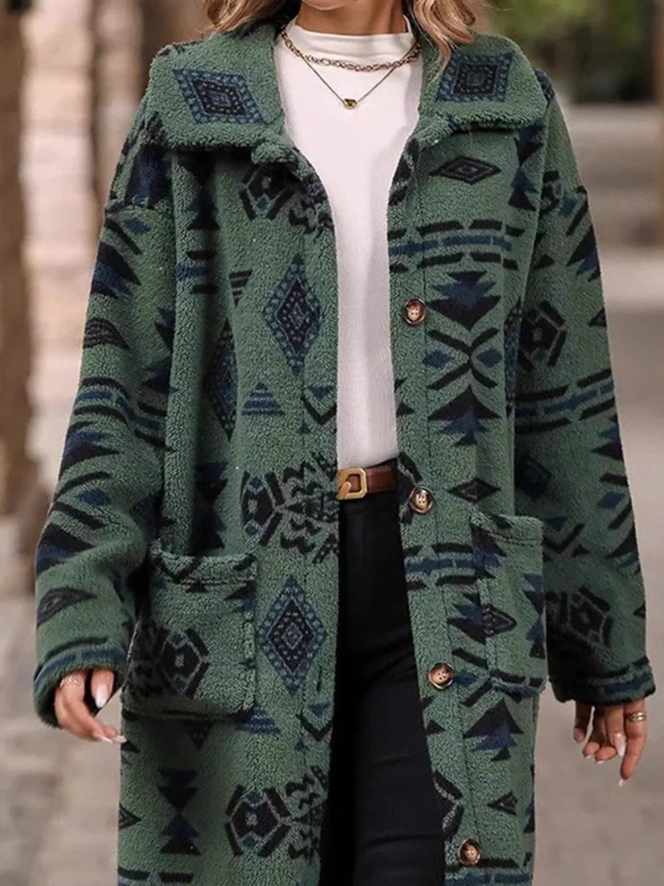 Geometric Button Up Longline Coat