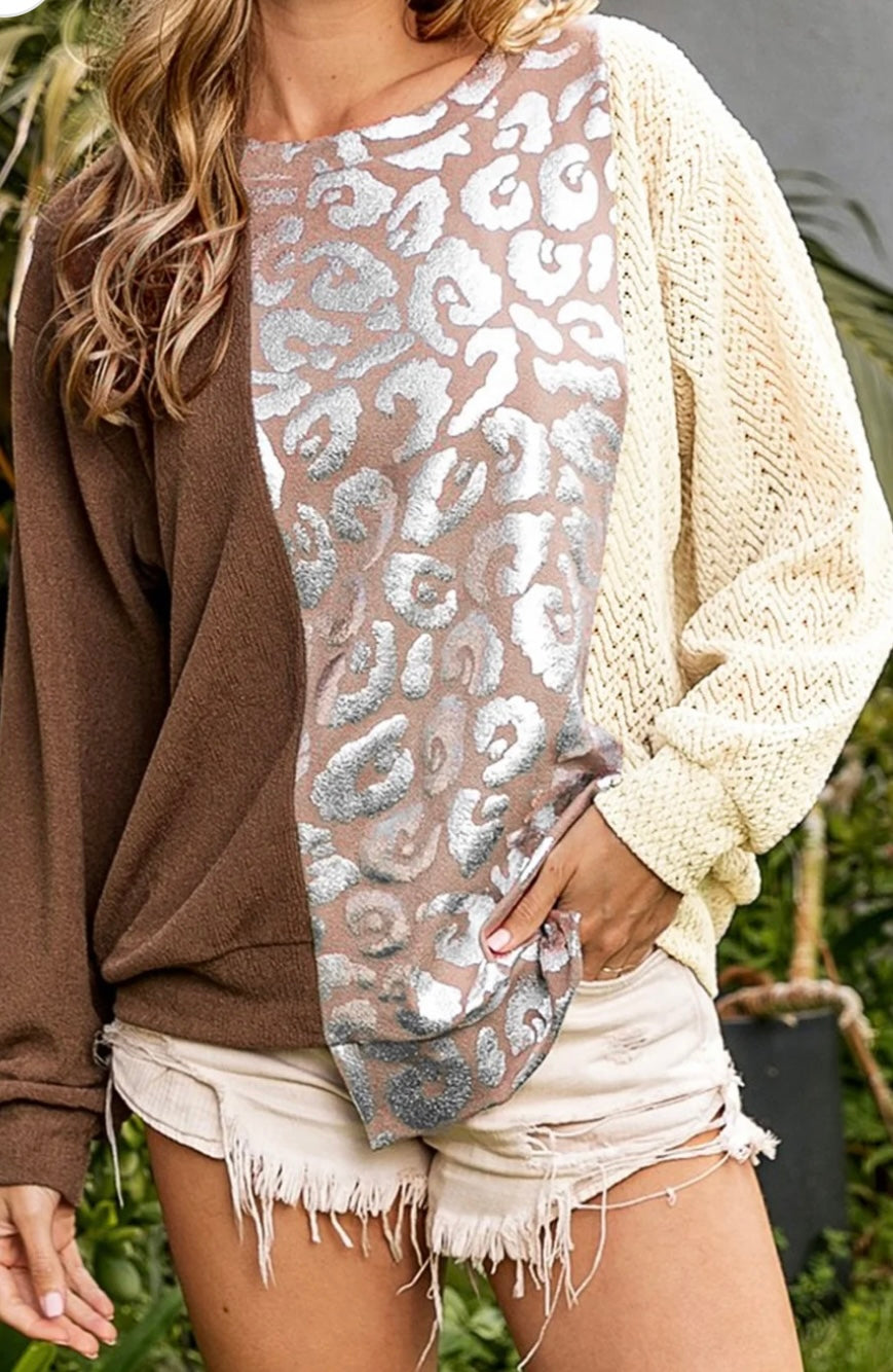 Glitter Leopard Patchwork Top