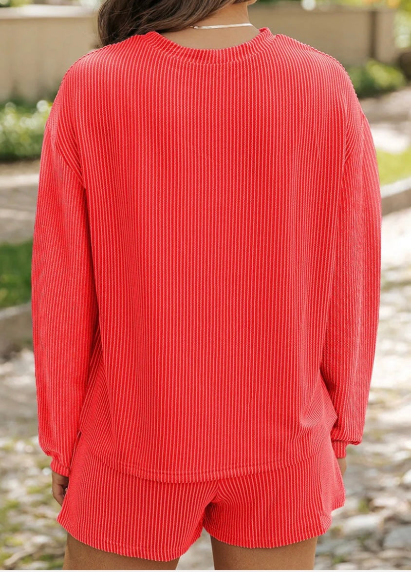 MERRY CHRISTMAS Round Neck Long Sleeve Top and Shorts Set