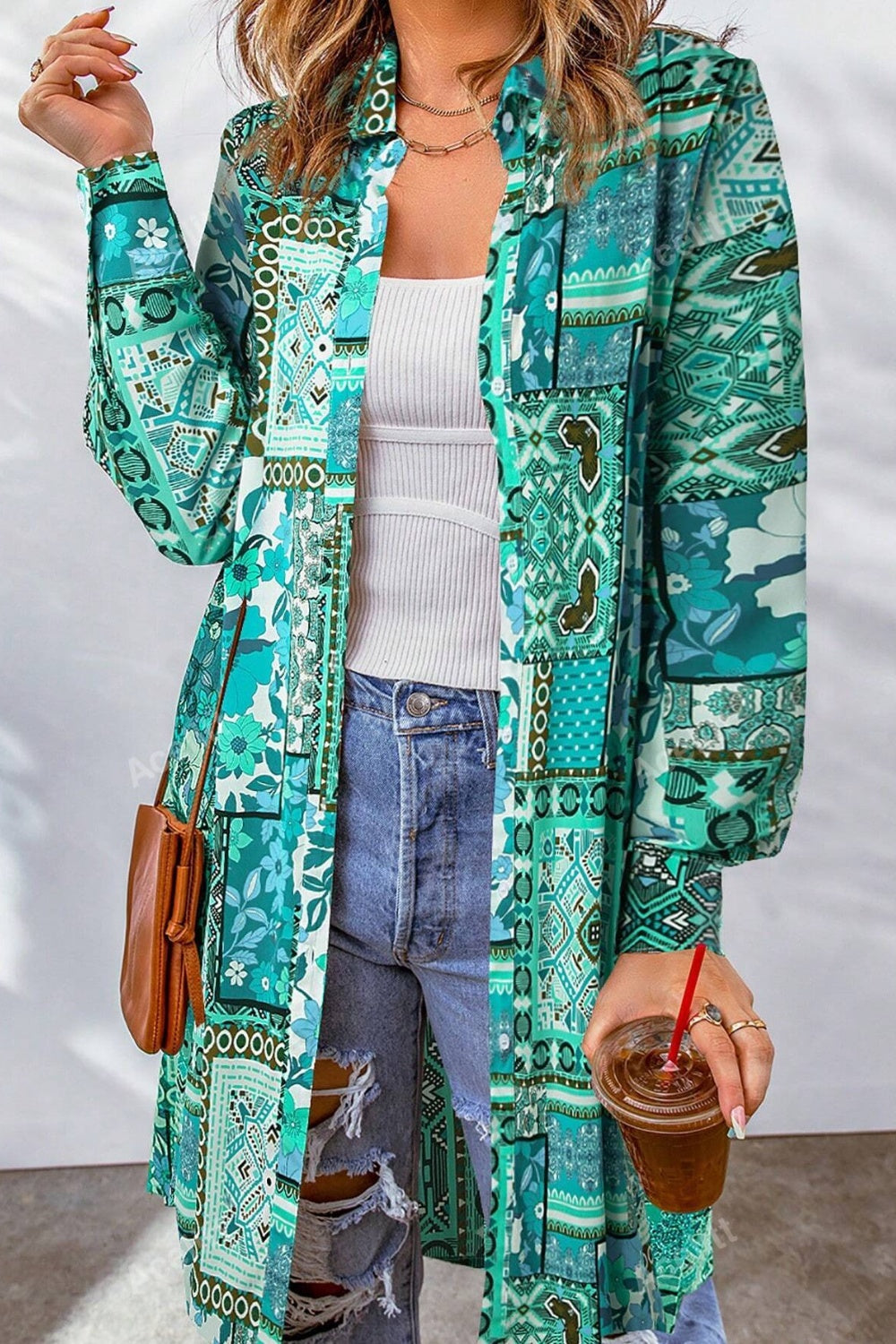 Printed Button Up Long Sleeve Cardigan Creative Chaos Boutique