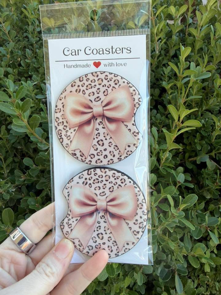 Leopard Bow Car Coasters