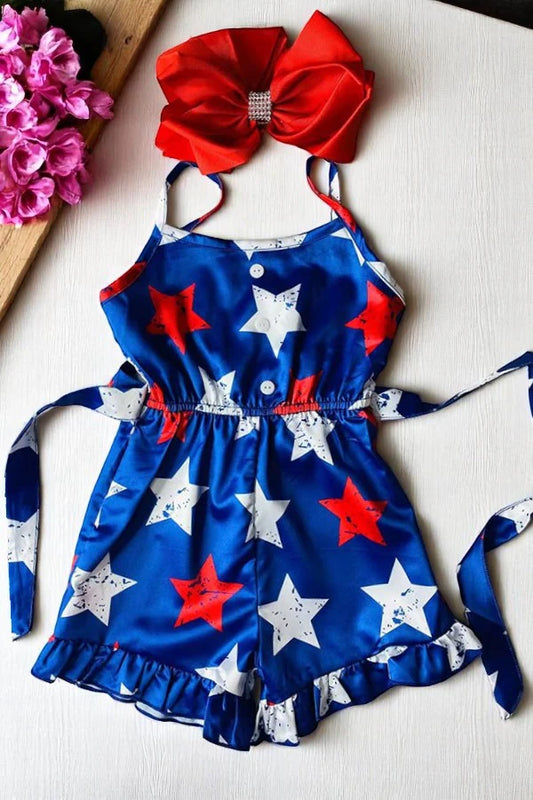 Red White Stars Print Romper
