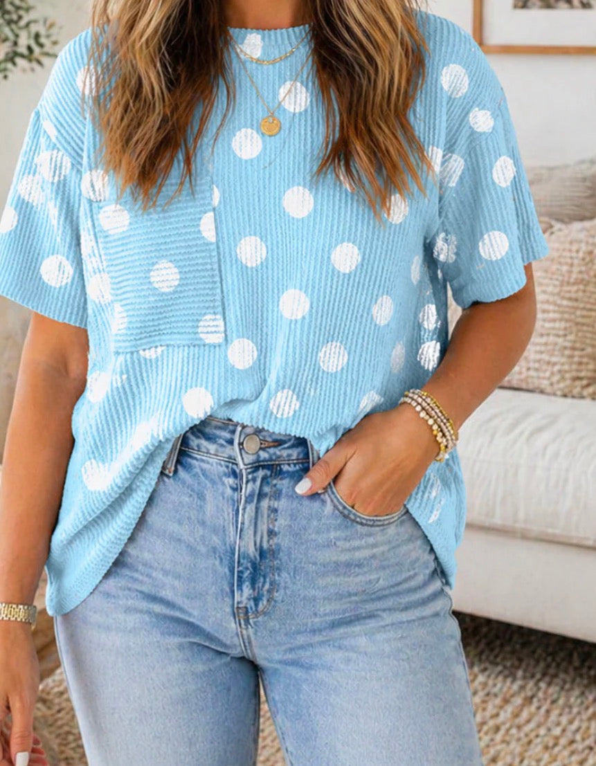 Blue Polka Dot Jacquard Top