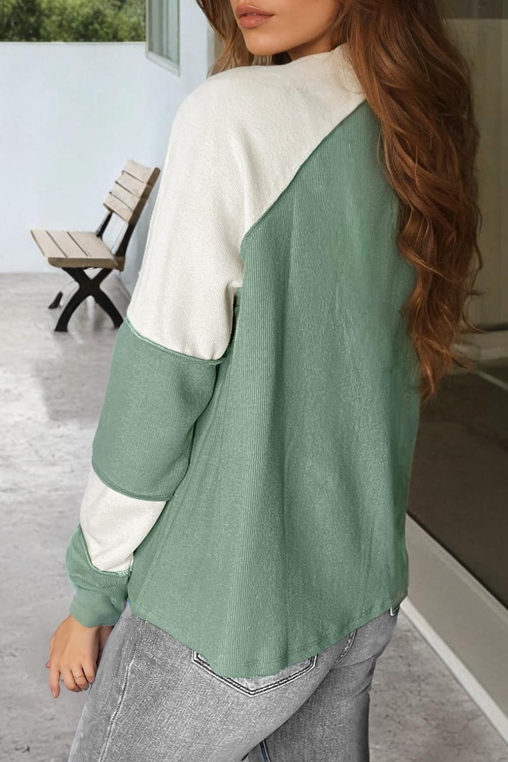 Mint Grene Ribbed Colorblock Raglan