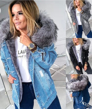 Load image into Gallery viewer, Ripped Denim Fleece Hooded Jacket
