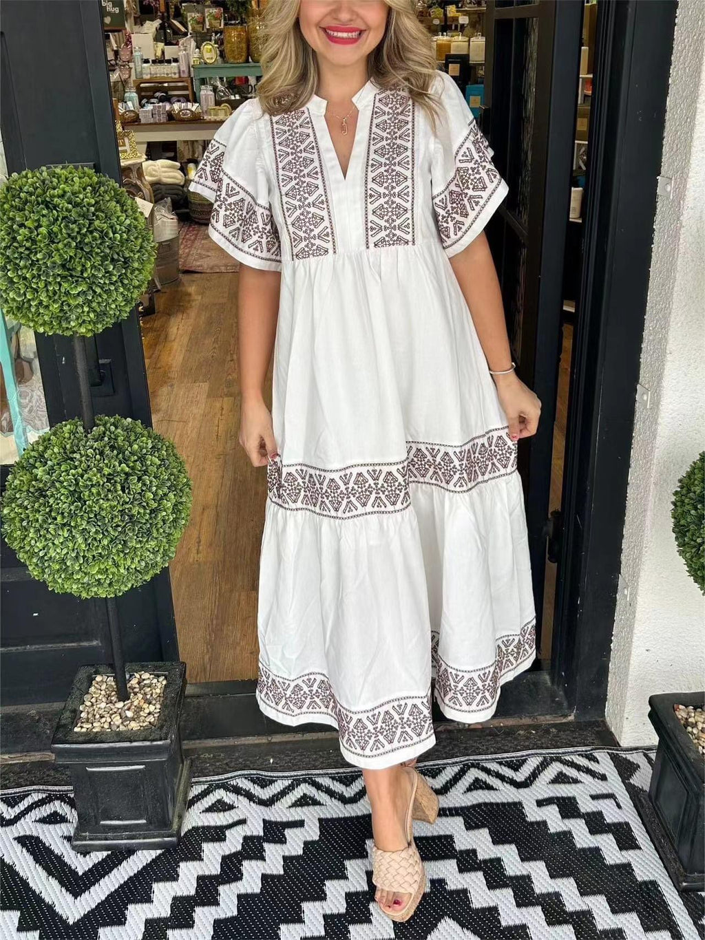Printed Vneck Dress