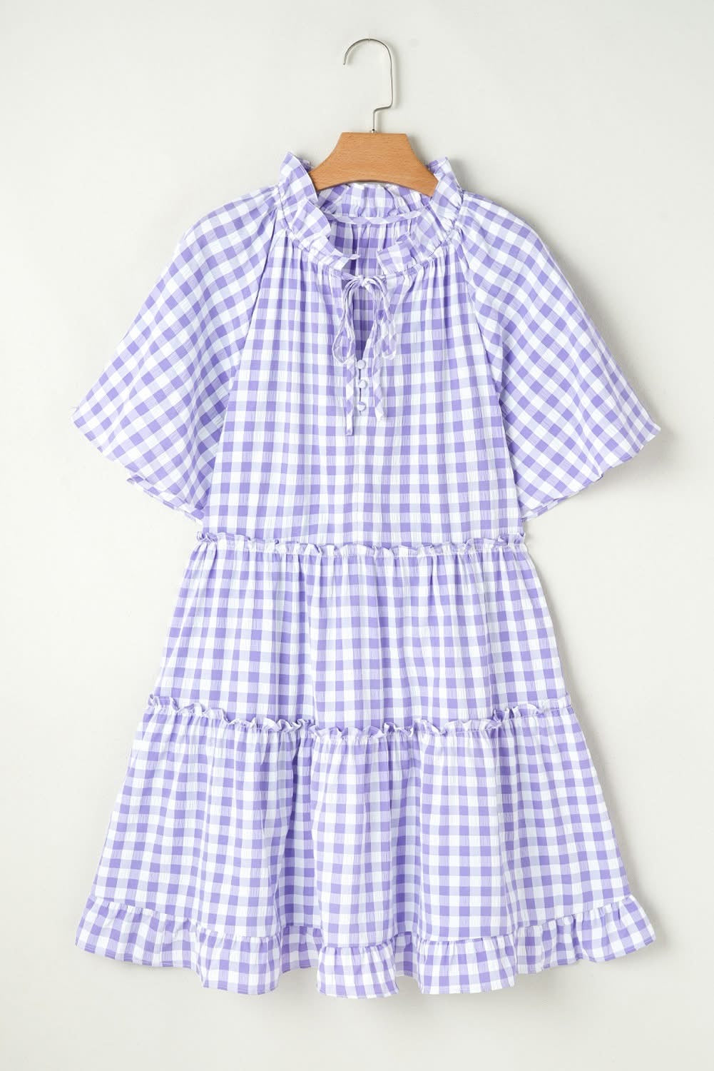 Plaid Ruffle Wide Babydoll Mini Dress