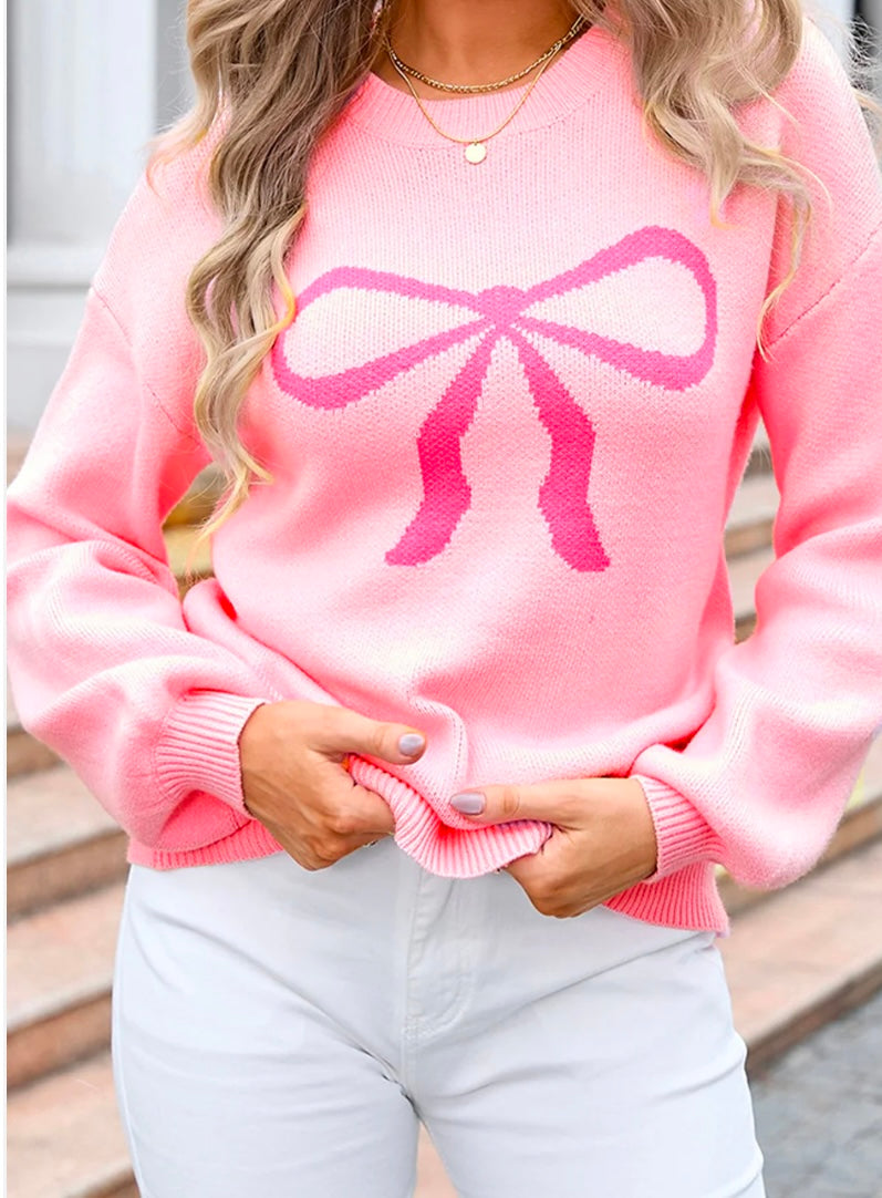 Bow Round Neck Long Sleeve Sweater