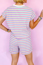 Load image into Gallery viewer, CANDY COATED PINK STRIPE TEE AND TASSELED DRAWSTRING SHORTS SET
