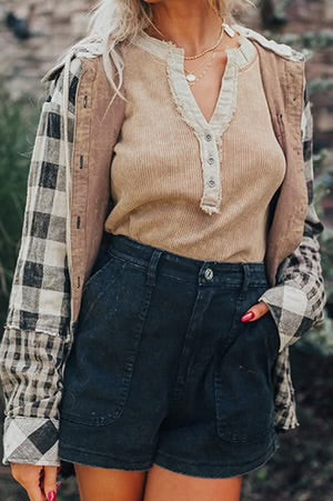 HARVEST HAZE BLACK CHECK HOODED SHACKET **SHIPPING EXPECTED TO BEGIN ON DATE 8/26**