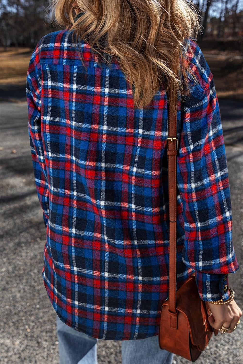 Navy Blue Plaid   Button Up Shacket /jacket