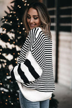 Load image into Gallery viewer, Black white Striped Bishop Sleeve Knit Sweater
