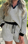 Stripe Collared Tee and Drawstring Shorts Set