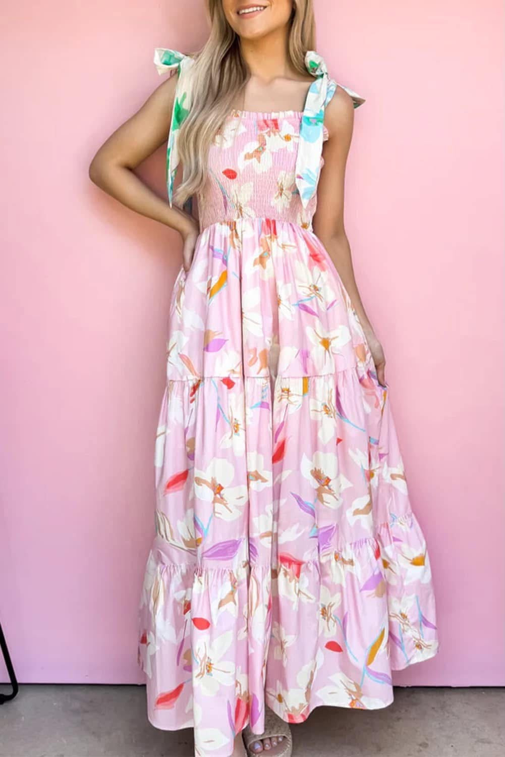 Pink Floral Tiered Maxi