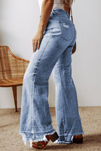 Load image into Gallery viewer, Ashleigh Blue Acid Wash Raw Hem High Waist Flared Jeans
