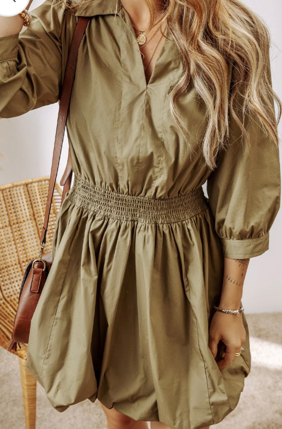 Johnny Collar Three-Quarter Sleeve Dress